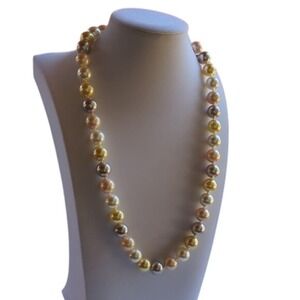 Multicolor Pearl Necklace Gold Clasp Statement Necklace
